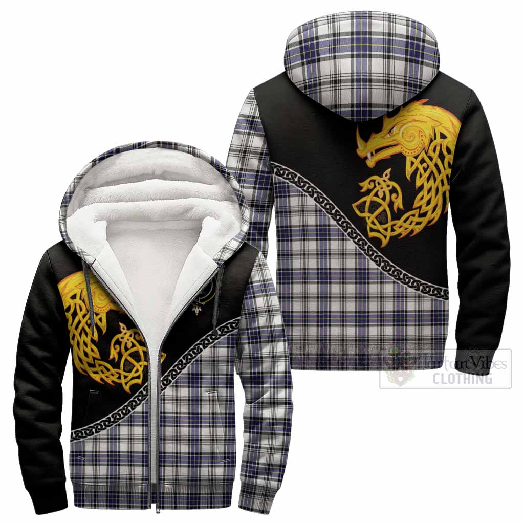 Hannay Tartan Crest Sherpa Hoodie Legendary Dragon Knot Half Style