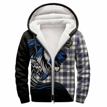 Hannay Tartan Crest Sherpa Hoodie Scottish Golden Lions Wave Flow