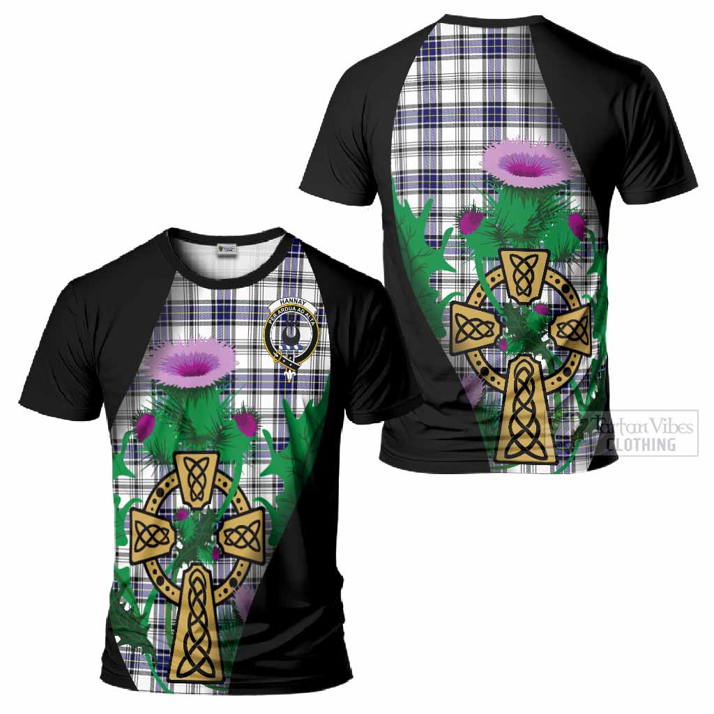 Hannay Tartan Crest T-Shirt Celtic Cross Thistle Flowers