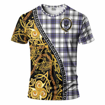 Hannay Tartan Crest T-Shirt Celtic Knot and Triple Trickle Spiral Symbols
