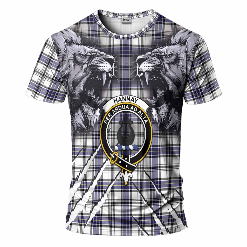 Hannay Tartan Crest T-Shirt Ferocious Lion Style