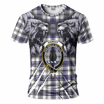Hannay Tartan Crest T-Shirt Ferocious Lion Style