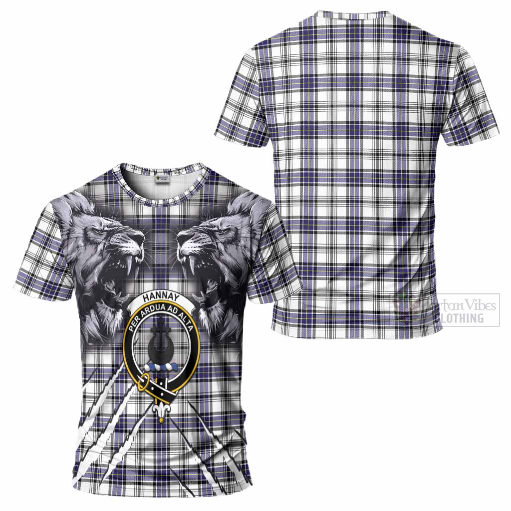 Hannay Tartan Crest T-Shirt Ferocious Lion Style