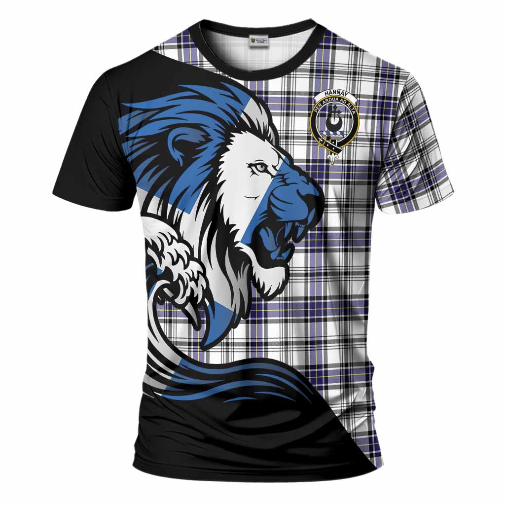 Hannay Tartan Crest T-Shirt Scottish Golden Lions Wave Flow