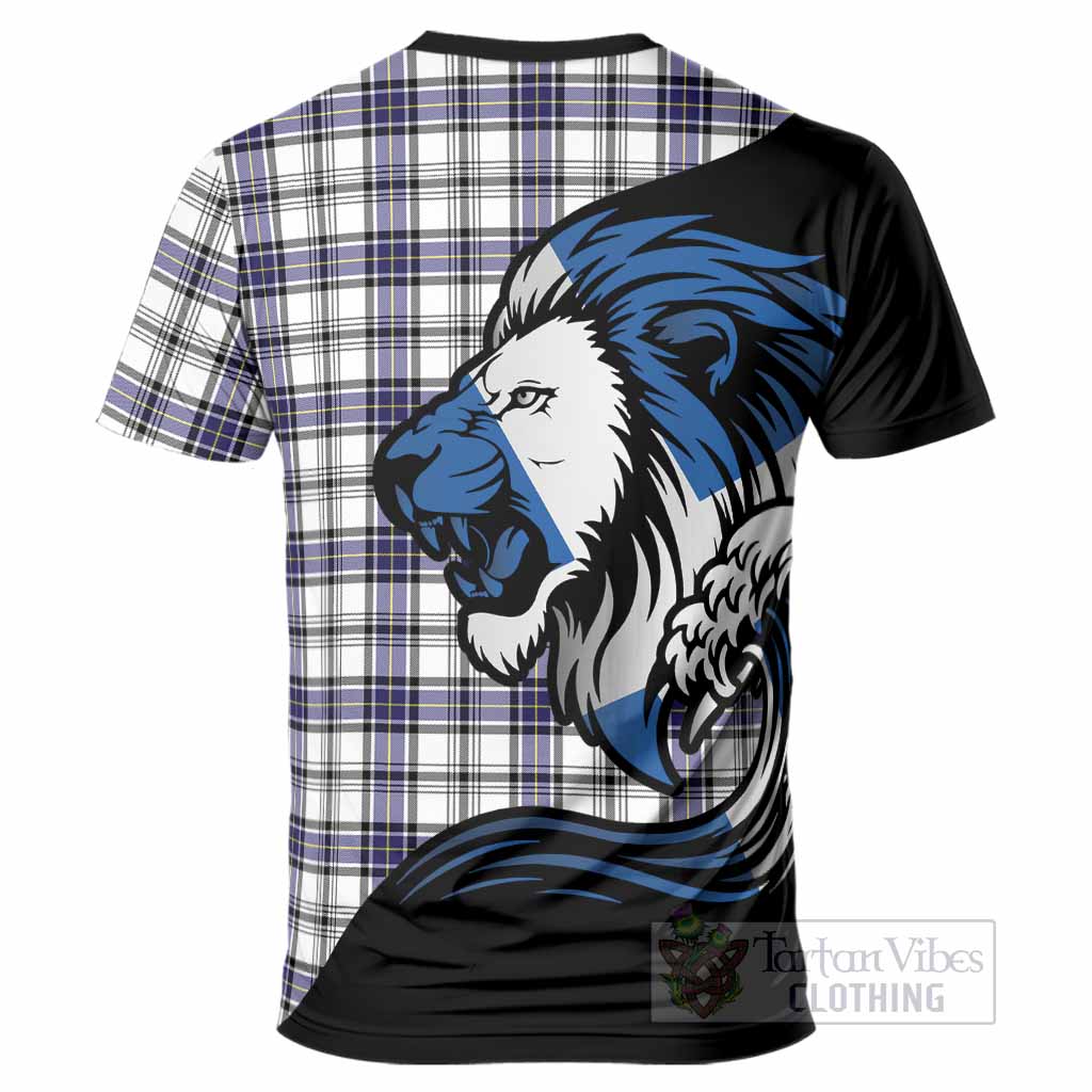 Hannay Tartan Crest T-Shirt Scottish Golden Lions Wave Flow