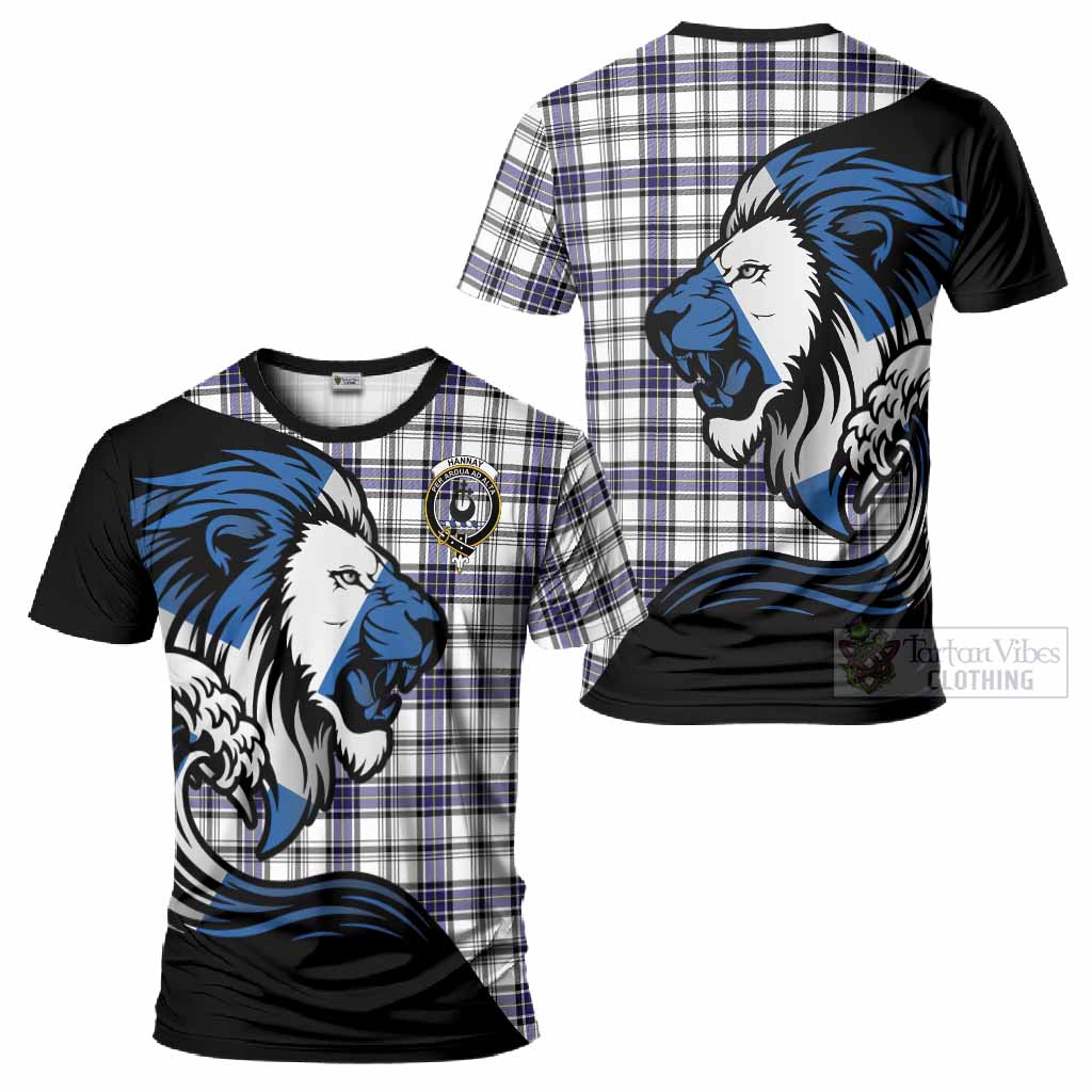 Hannay Tartan Crest T-Shirt Scottish Golden Lions Wave Flow