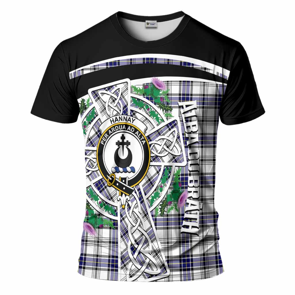 Hannay Tartan Crest T-Shirt Scottish Thistle Celtic Cross Alba Gu Brath