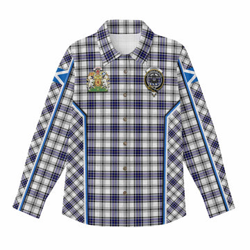 Hannay Tartan Crest Women Casual Shirt Scotland Coat of Arm Flag Style