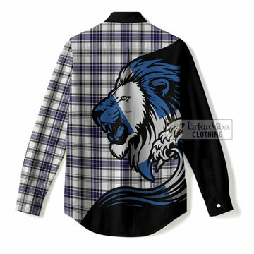 Hannay Tartan Crest Women Casual Shirt Scottish Golden Lions Wave Flow
