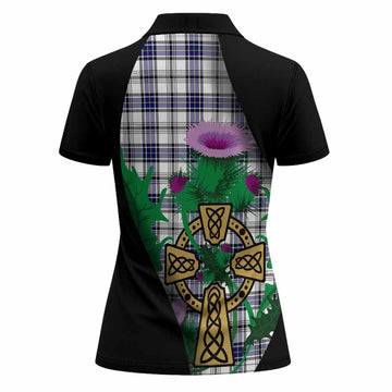 Hannay Tartan Crest Women Polo Shirt Celtic Cross Thistle Flowers