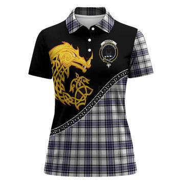 Hannay Tartan Crest Women Polo Shirt Legendary Dragon Knot Half Style
