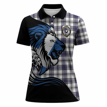 Hannay Tartan Crest Women Polo Shirt Scottish Golden Lions Wave Flow
