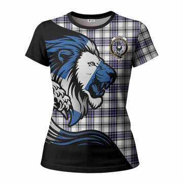 Hannay Tartan Crest Women T shirt Scottish Golden Lions Wave Flow
