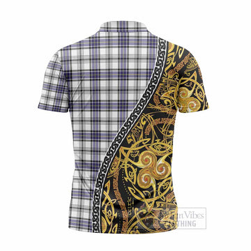 Hannay Tartan Crest Zipper Polo Shirt Celtic Knot and Triple Trickle Spiral Symbols