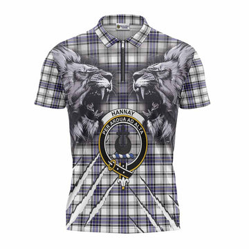 Hannay Tartan Crest Zipper Polo Shirt Ferocious Lion Style
