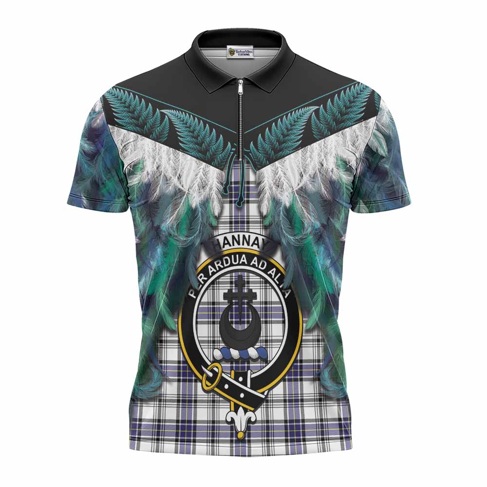 Hannay Tartan Crest Zipper Polo Shirt New Zealand Maori Korowai Cloak