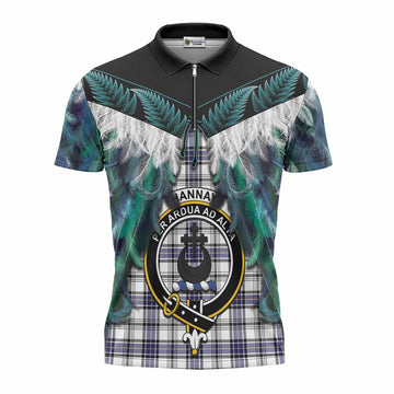 Hannay Tartan Crest Zipper Polo Shirt New Zealand Maori Korowai Cloak