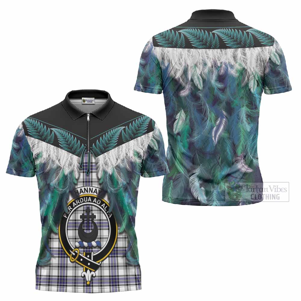 Hannay Tartan Crest Zipper Polo Shirt New Zealand Maori Korowai Cloak