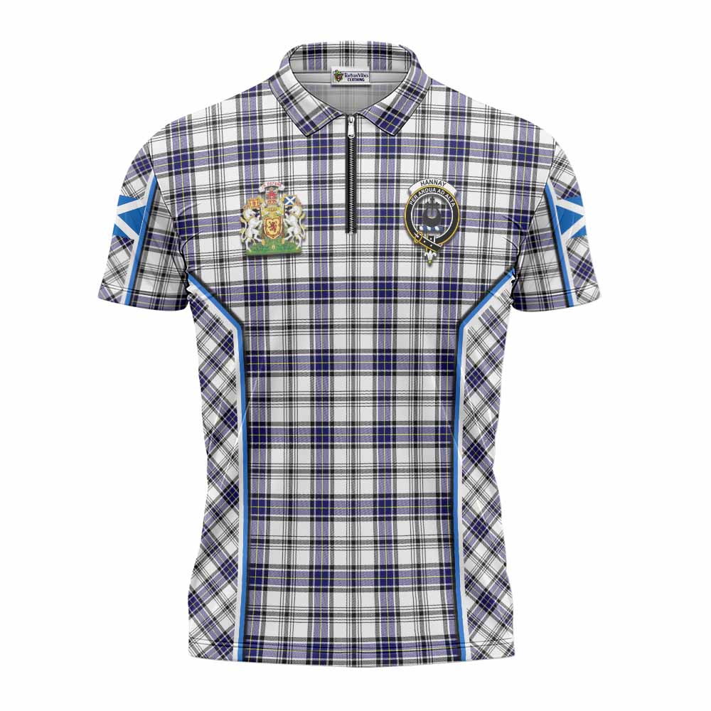 Hannay Tartan Crest Zipper Polo Shirt Scotland Coat of Arm Flag Style - Tartan Vibes Clothing