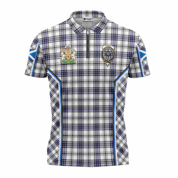 Hannay Tartan Crest Zipper Polo Shirt Scotland Coat of Arm Flag Style