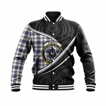 Hannay Tartan Family Crest Baseball Jacket Celtic Scottish Thistle Floral