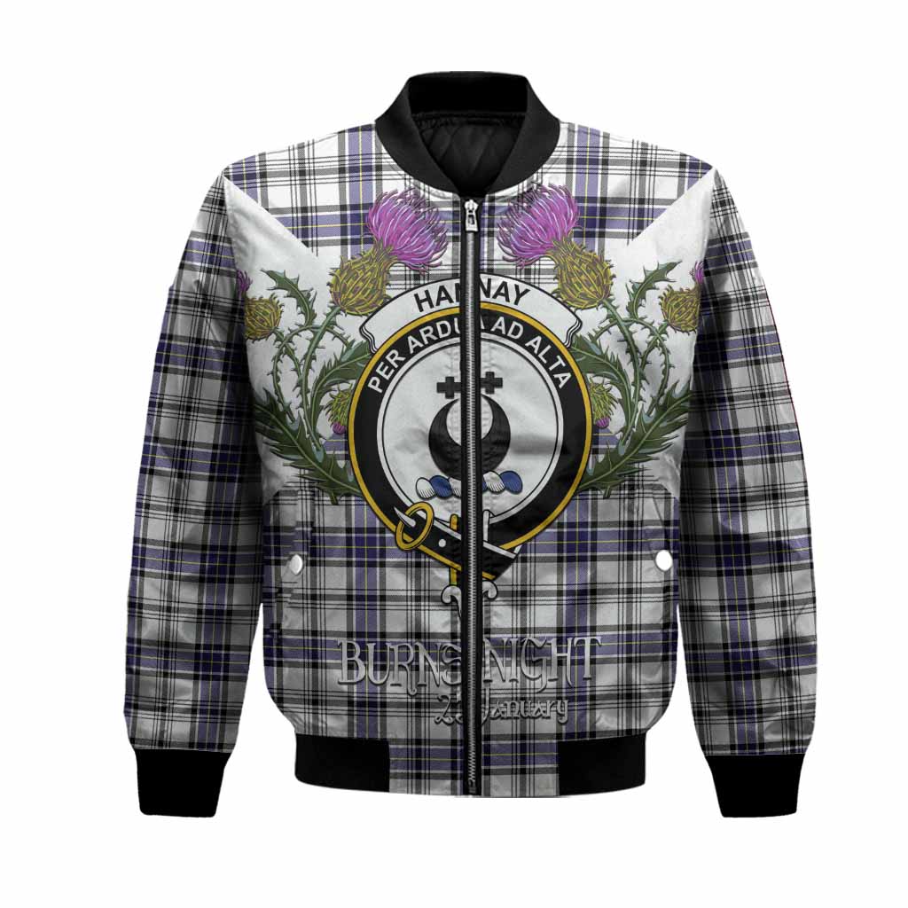 Hannay Tartan Family Crest Bomber Jacket Scottish Burns Night Thistle Floral