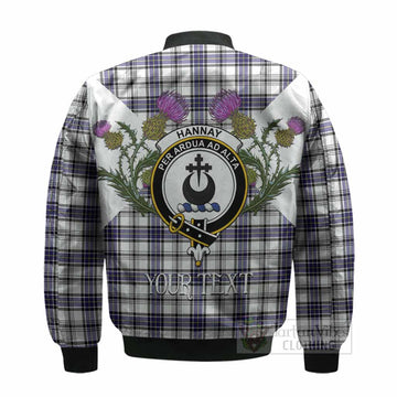 Hannay Tartan Family Crest Bomber Jacket Scottish Burns Night Thistle Floral