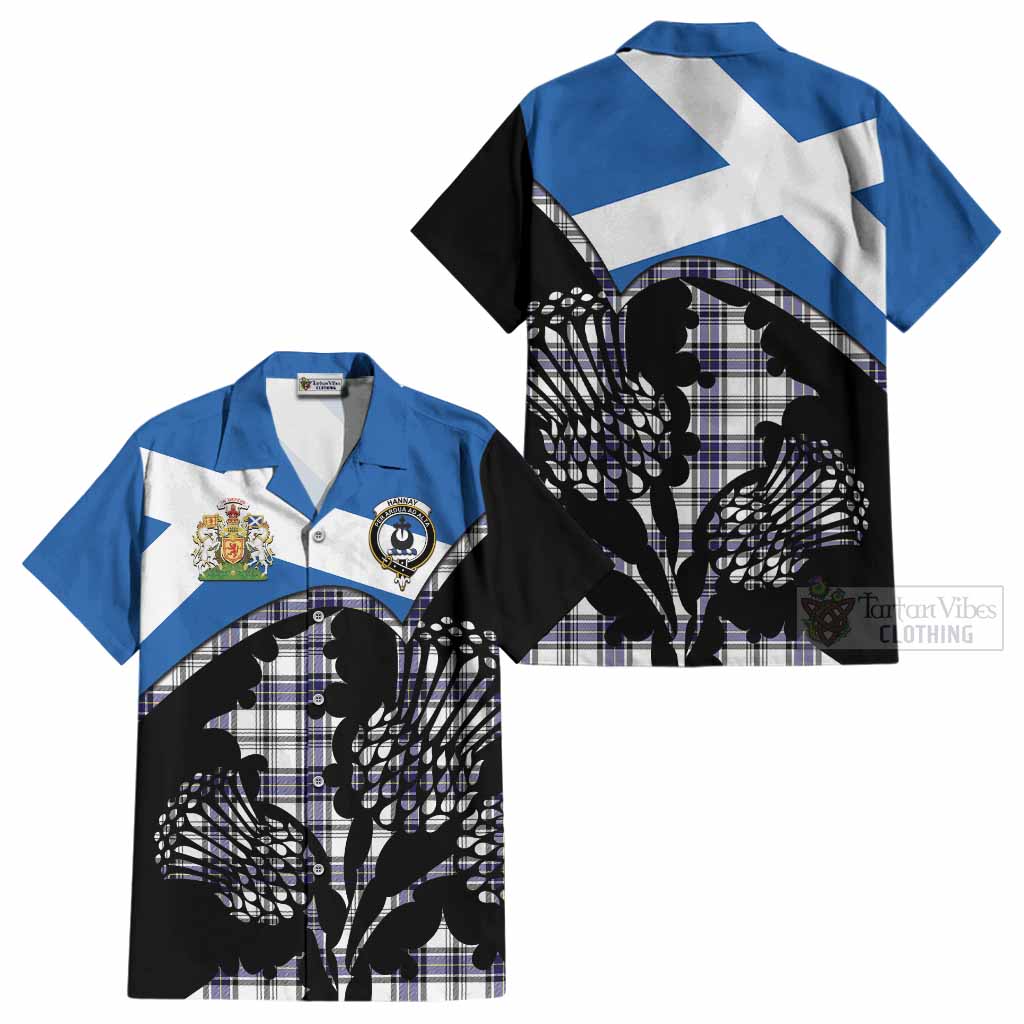 Hannay Tartan Family Crest Cotton Hawaiian Shirt Scotland Thistle Floral Flag Style