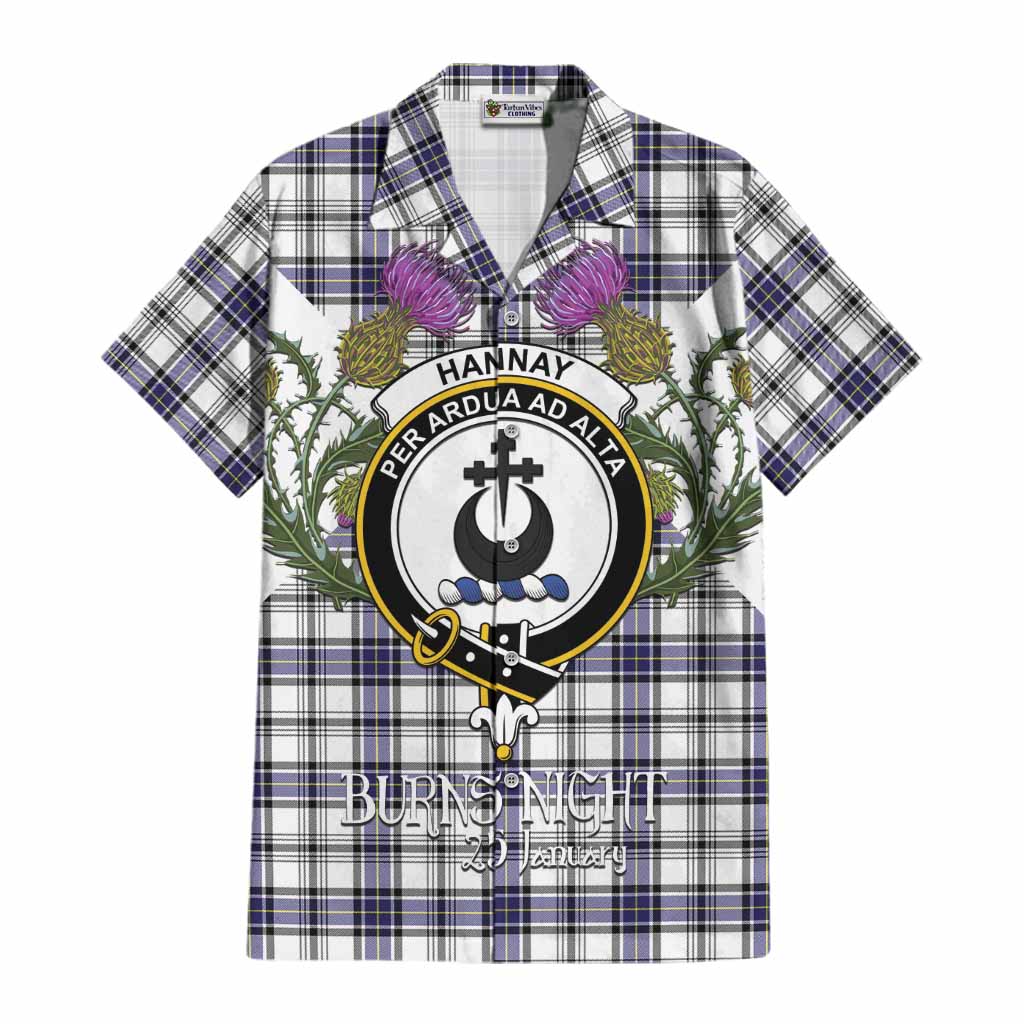 Hannay Tartan Family Crest Cotton Hawaiian Shirt Scottish Burns Night Thistle Floral