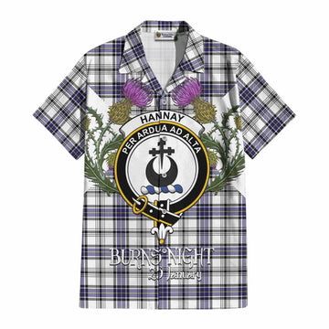 Hannay Tartan Family Crest Cotton Hawaiian Shirt Scottish Burns Night Thistle Floral