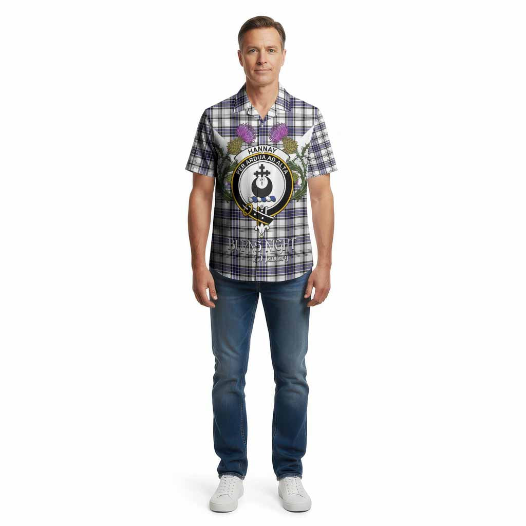 Hannay Tartan Family Crest Cotton Hawaiian Shirt Scottish Burns Night Thistle Floral