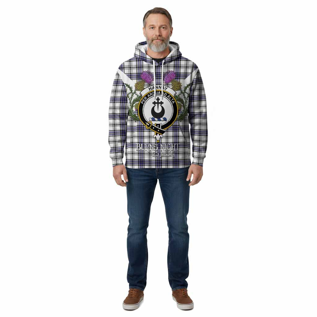 Hannay Tartan Family Crest Cotton Hoodie Scottish Burns Night Thistle Floral