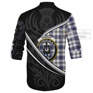Hannay Tartan Family Crest Ghillie Kilt Shirt Celtic Scottish Thistle Floral