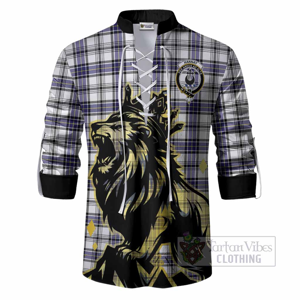 Hannay Tartan Family Crest Ghillie Shirt Crowned Lion Roaring