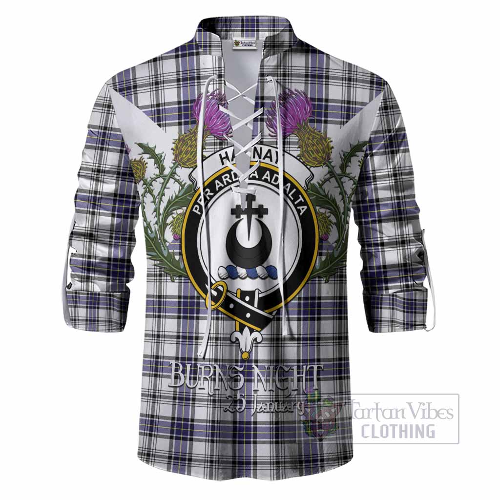 Hannay Tartan Family Crest Ghillie Shirt Scottish Burns Night Thistle Floral