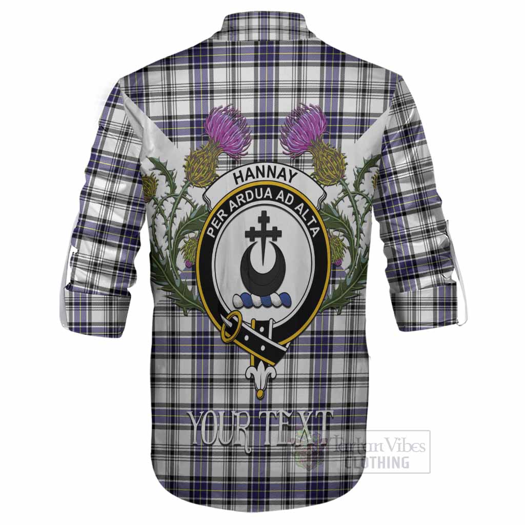 Hannay Tartan Family Crest Ghillie Shirt Scottish Burns Night Thistle Floral