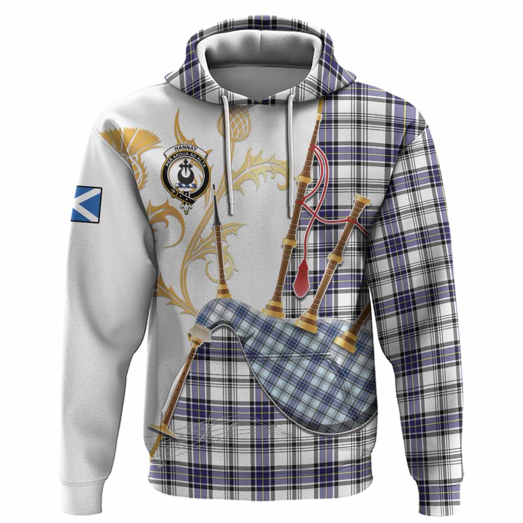 Hannay Tartan Family Crest Hoodie Bagpipes with Scottish Thistle