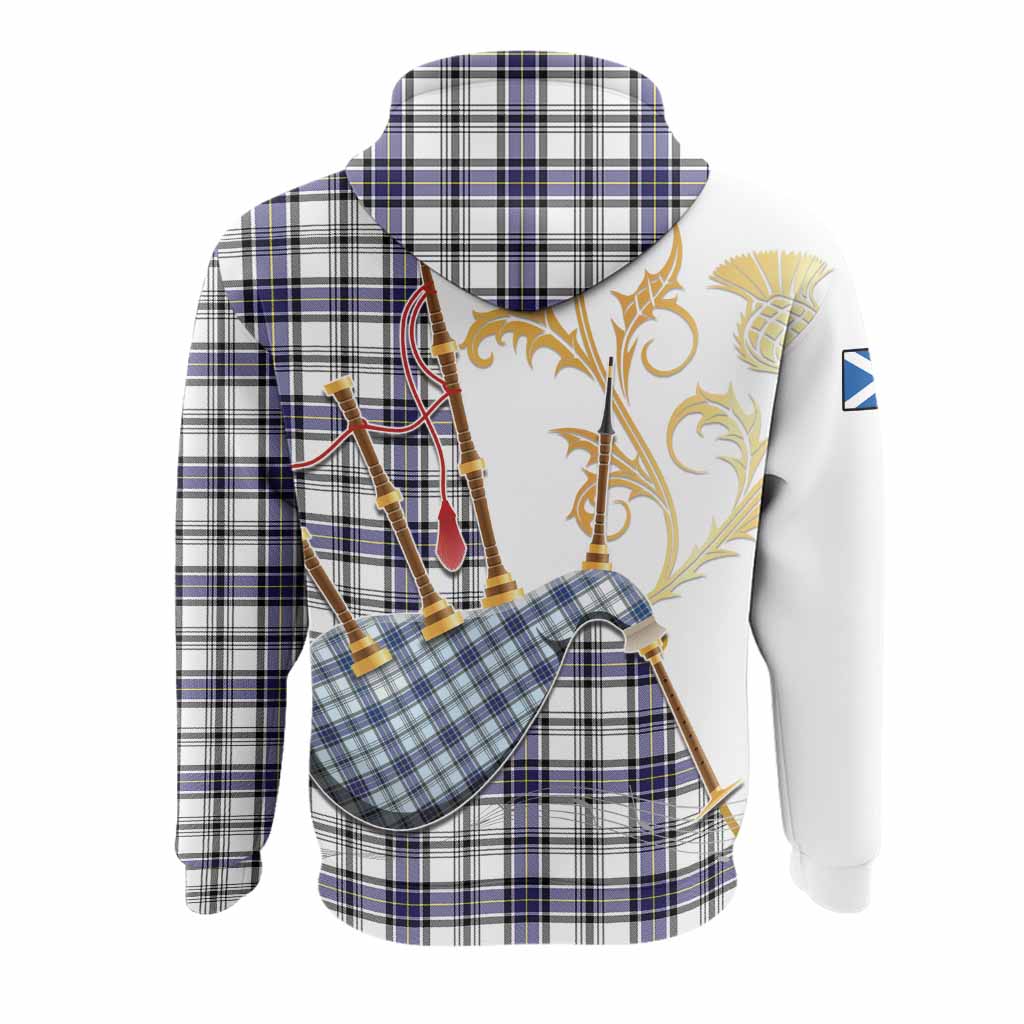 Hannay Tartan Family Crest Hoodie Bagpipes with Scottish Thistle