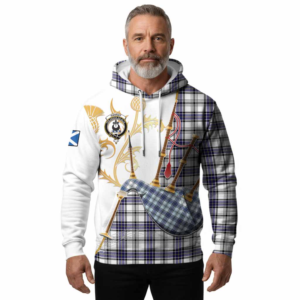 Hannay Tartan Family Crest Hoodie Bagpipes with Scottish Thistle