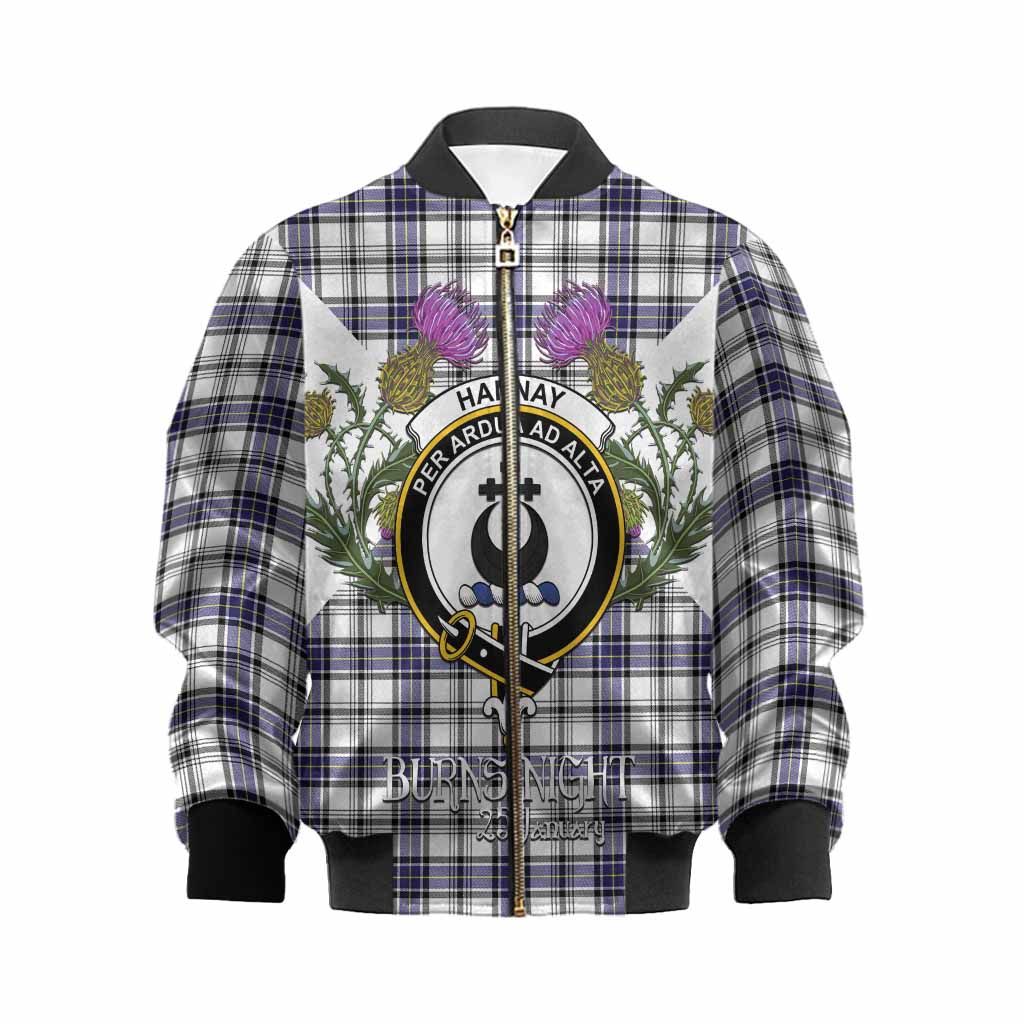 Hannay Tartan Family Crest Kid Bomber Jacket Scottish Burns Night Thistle Floral
