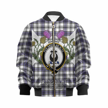 Hannay Tartan Family Crest Kid Bomber Jacket Scottish Burns Night Thistle Floral