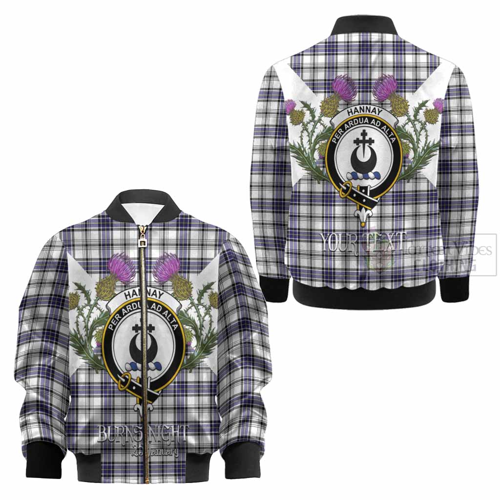 Hannay Tartan Family Crest Kid Bomber Jacket Scottish Burns Night Thistle Floral
