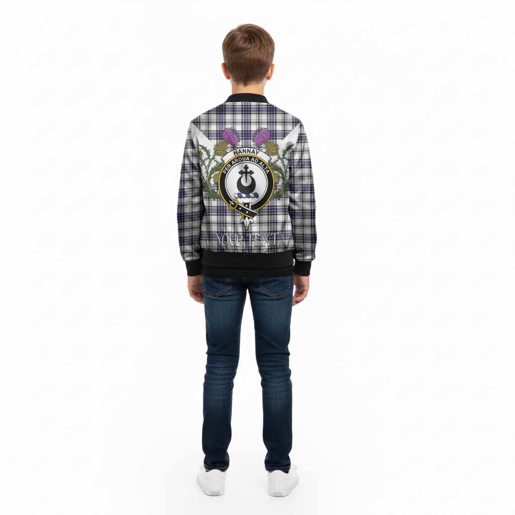 Hannay Tartan Family Crest Kid Bomber Jacket Scottish Burns Night Thistle Floral