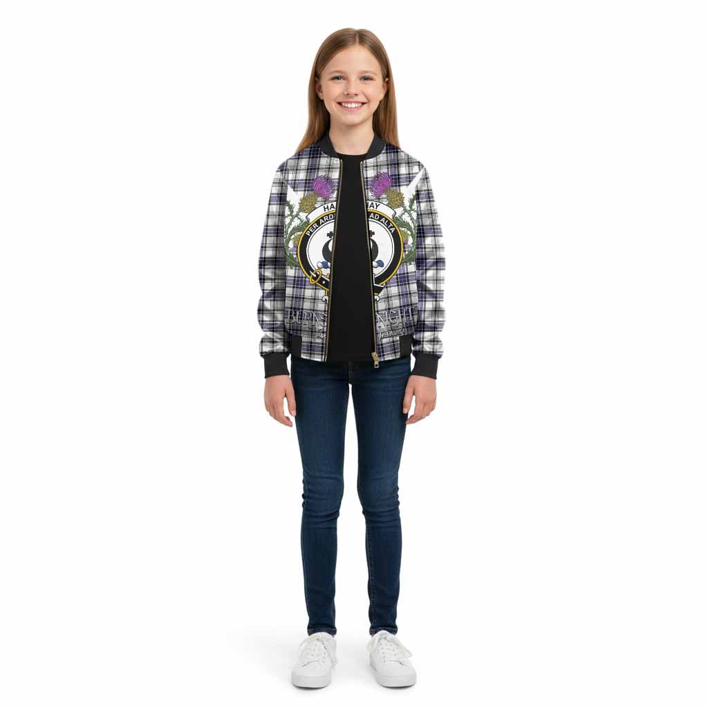 Hannay Tartan Family Crest Kid Bomber Jacket Scottish Burns Night Thistle Floral