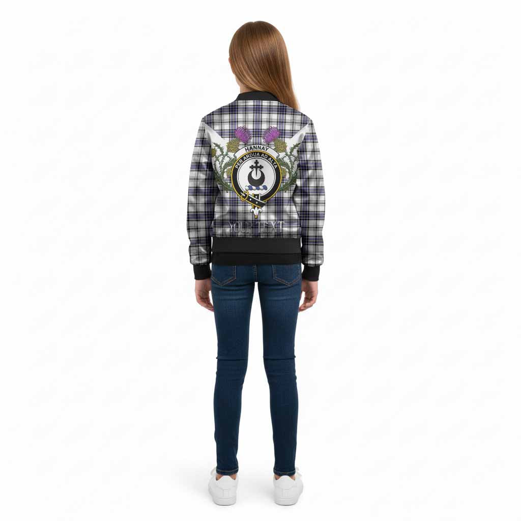 Hannay Tartan Family Crest Kid Bomber Jacket Scottish Burns Night Thistle Floral