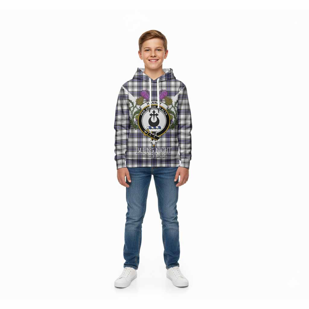 Hannay Tartan Family Crest Kid Hoodie Scottish Burns Night Thistle Floral