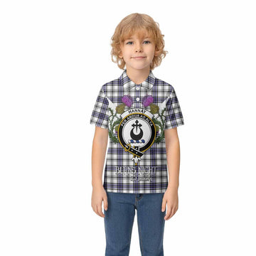 Hannay Tartan Family Crest Kid Polo Shirt Scottish Burns Night Thistle Floral