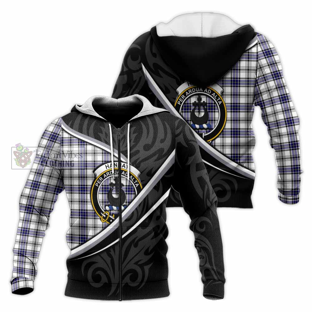 Hannay Tartan Family Crest Knitted Hoodie Celtic Scottish Thistle Floral - Tartan Vibes Clothing