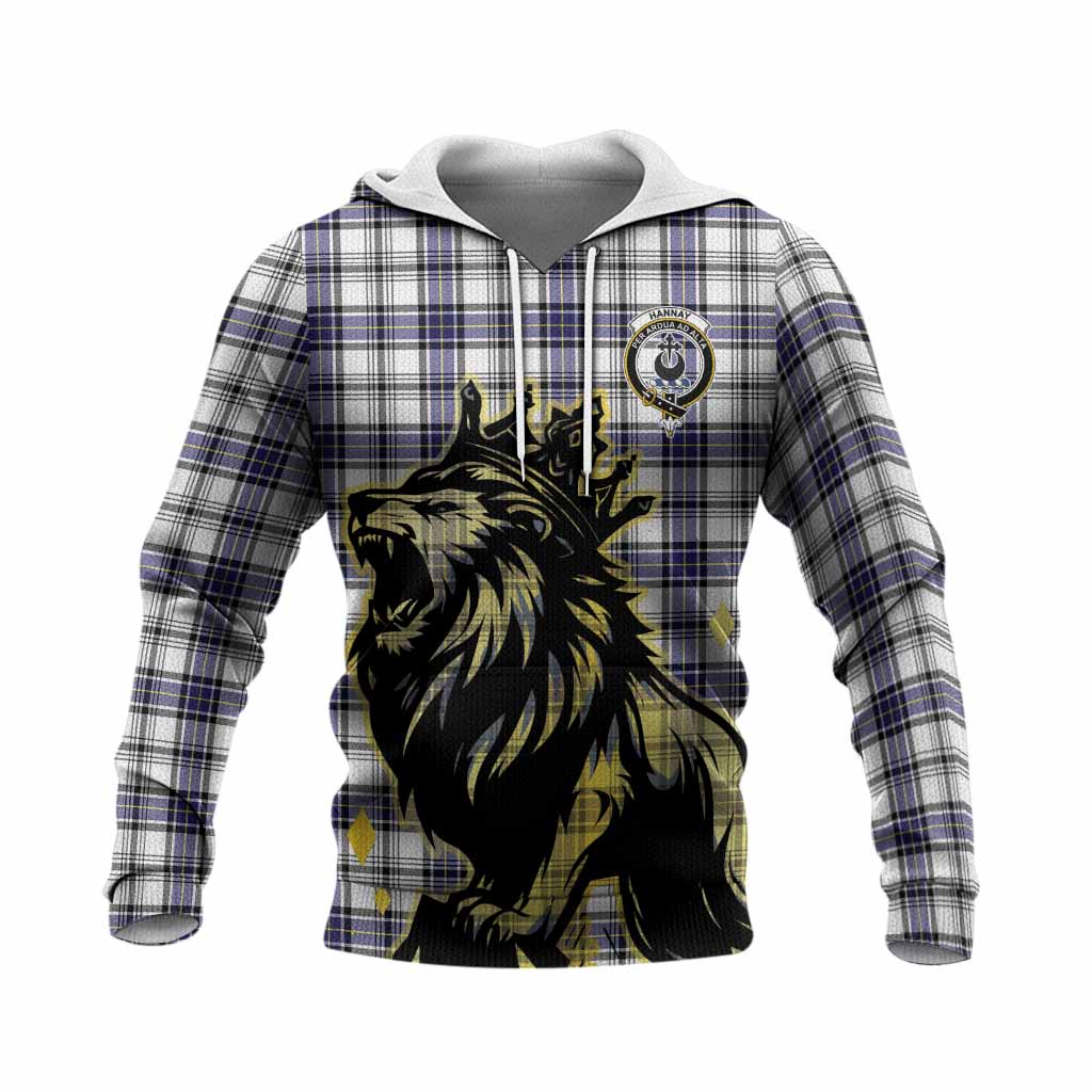 Hannay Tartan Family Crest Knitted Hoodie Crowned Lion Roaring