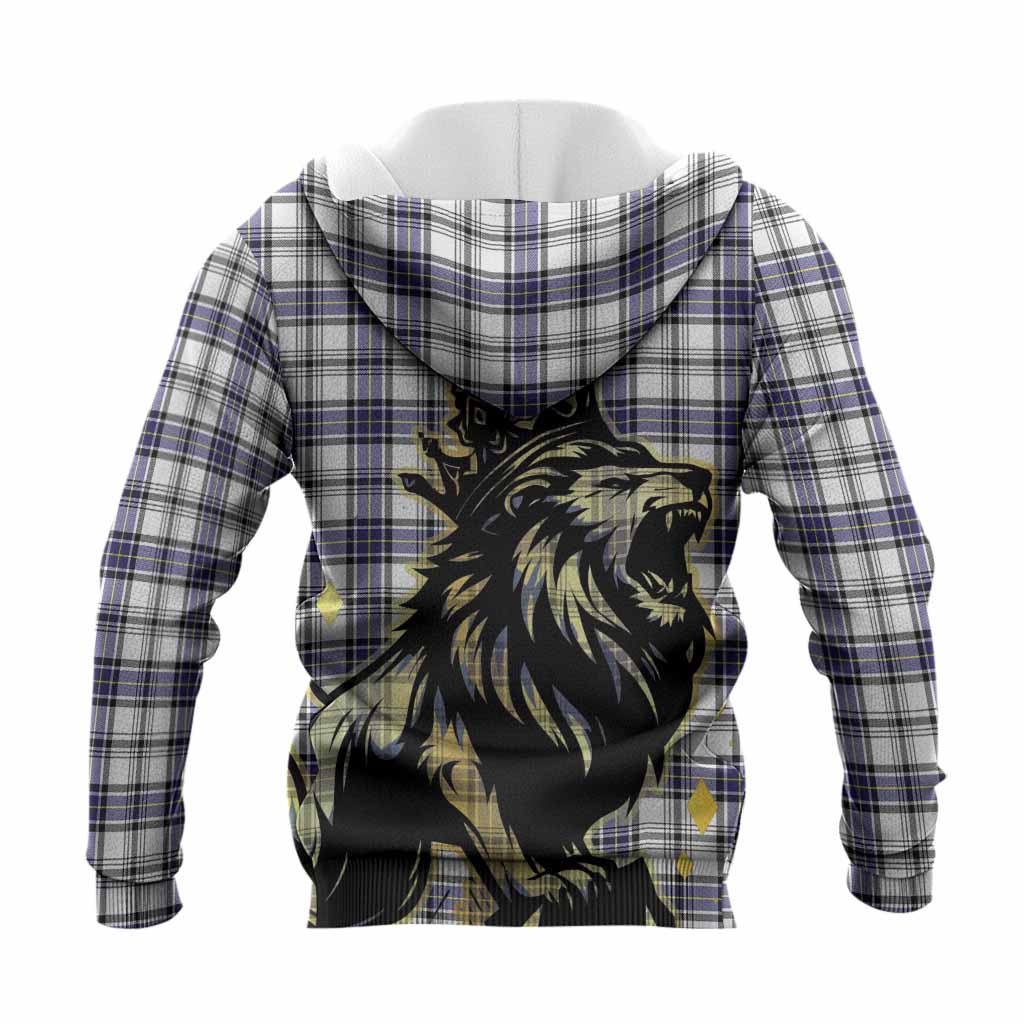 Hannay Tartan Family Crest Knitted Hoodie Crowned Lion Roaring
